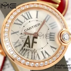 Cartier Ballon Blanc 30mm WJBL0008 RG AF 1:1 Best Edition Silver Dial Diamonds Bezel - Super Clone Watch | 1:1 Best Version