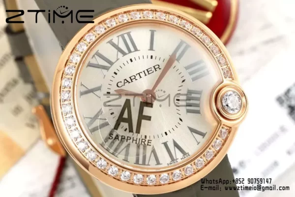 Cartier Ballon Blanc 30mm WJBL0008 RG AF 1:1 Best Edition Silver Dial Diamonds Bezel - Super Clone Watch | 1:1 Best Version