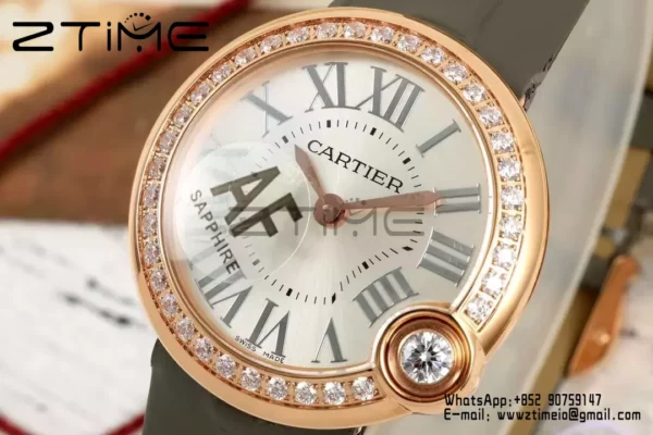 Cartier Ballon Blanc 30mm WJBL0008 RG AF 1:1 Best Edition Silver Dial Diamonds Bezel - Super Clone Watch | 1:1 Best Version