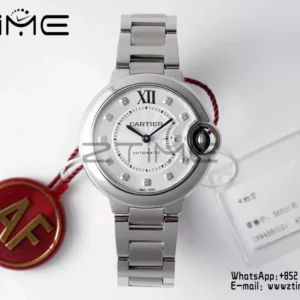 Cartier Ballon Bleu WSBB0021 33mm SS AF Factory 1:1 Best Edition white Dial on SS Bracelet A076 - Super Clone Watch | 1:1 Best Version