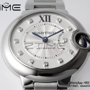 Cartier Ballon Bleu WSBB0021 33mm SS AF Factory 1:1 Best Edition white Dial on SS Bracelet A076 - Super Clone Watch | 1:1 Best Version