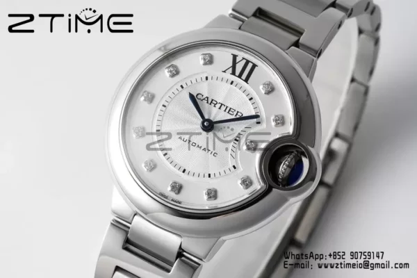Cartier Ballon Bleu WSBB0021 33mm SS AF Factory 1:1 Best Edition white Dial on SS Bracelet A076 - Super Clone Watch | 1:1 Best Version