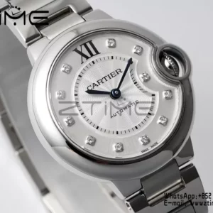 Cartier Ballon Bleu WSBB0021 33mm SS AF Factory 1:1 Best Edition white Dial on SS Bracelet A076 - Super Clone Watch | 1:1 Best Version