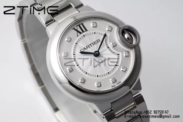 Cartier Ballon Bleu WSBB0021 33mm SS AF Factory 1:1 Best Edition white Dial on SS Bracelet A076 - Super Clone Watch | 1:1 Best Version