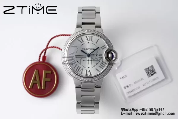 Cartier Ballon Bleu WSBB0028 33mm SS AF Factory 1:1 Best Edition Ice Blue Dial Diamonds Bezel on SS Bracelet A076 - スーパークローン時計 | 1:1 Best Version