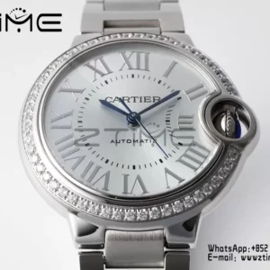 Cartier Ballon Bleu WSBB0028 33mm SS AF Factory 1:1 Best Edition Ice Blue Dial Diamonds Bezel on SS Bracelet A076 - スーパークローン時計 | 1:1 Best Version