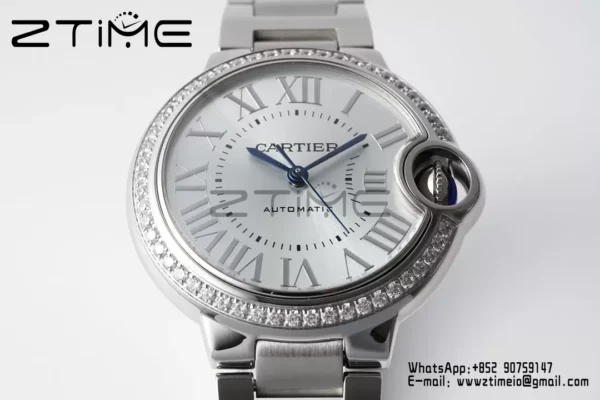 Cartier Ballon Bleu WSBB0028 33mm SS AF Factory 1:1 Best Edition Ice Blue Dial Diamonds Bezel on SS Bracelet A076 - スーパークローン時計 | 1:1 Best Version