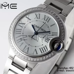 Cartier Ballon Bleu WSBB0028 33mm SS AF Factory 1:1 Best Edition Ice Blue Dial Diamonds Bezel on SS Bracelet A076 - スーパークローン時計 | 1:1 Best Version