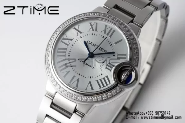 Cartier Ballon Bleu WSBB0028 33mm SS AF Factory 1:1 Best Edition Ice Blue Dial Diamonds Bezel on SS Bracelet A076 - スーパークローン時計 | 1:1 Best Version