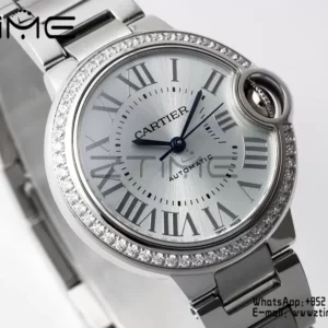 Cartier Ballon Bleu WSBB0028 33mm SS AF Factory 1:1 Best Edition Ice Blue Dial Diamonds Bezel on SS Bracelet A076 - スーパークローン時計 | 1:1 Best Version