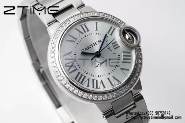 Cartier Ballon Bleu WSBB0028 33mm SS AF Factory 1:1 Best Edition Ice Blue Dial Diamonds Bezel on SS Bracelet A076 - スーパークローン時計 | 1:1 Best Version