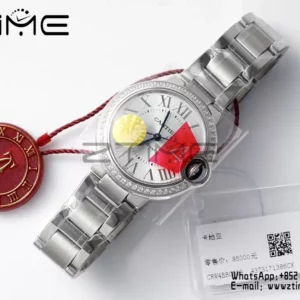 Cartier Ballon Bleu WSBB0028 33mm SS AF Factory 1:1 Best Edition Ice Blue Dial Diamonds Bezel on SS Bracelet A076 - スーパークローン時計 | 1:1 Best Version