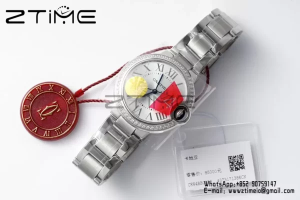 Cartier Ballon Bleu WSBB0028 33mm SS AF Factory 1:1 Best Edition Ice Blue Dial Diamonds Bezel on SS Bracelet A076 - スーパークローン時計 | 1:1 Best Version