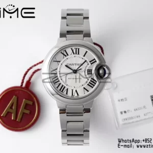 Cartier Ballon Bleu WSBB0044 33mm SS AF Factory 1:1 Best Edition White Dial on SS Bracelet A076 - Super Clone Watch | 1:1 Best Version