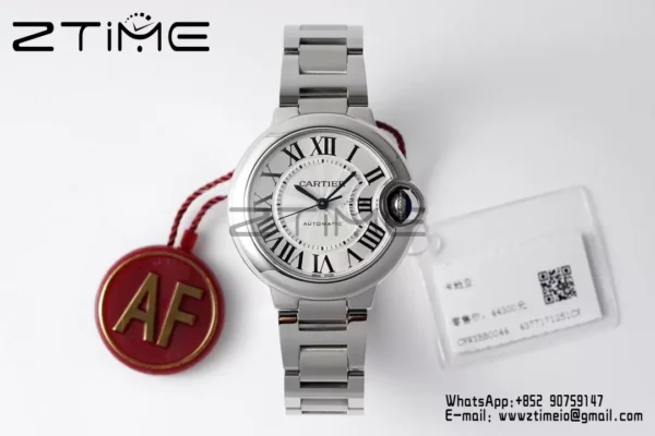 Cartier Ballon Bleu WSBB0044 33mm SS AF Factory 1:1 Best Edition White Dial on SS Bracelet A076 - Super Clone Watch | 1:1 Best Version