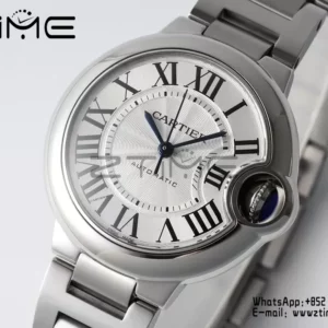Cartier Ballon Bleu WSBB0044 33mm SS AF Factory 1:1 Best Edition White Dial on SS Bracelet A076 - Super Clone Watch | 1:1 Best Version