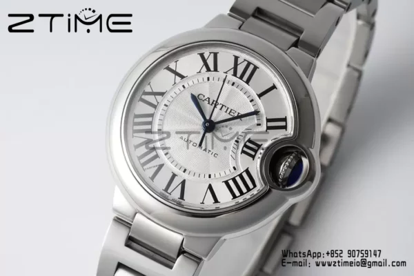 Cartier Ballon Bleu WSBB0044 33mm SS AF Factory 1:1 Best Edition White Dial on SS Bracelet A076 - Super Clone Watch | 1:1 Best Version