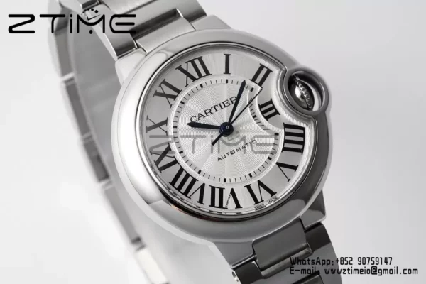 Cartier Ballon Bleu WSBB0044 33mm SS AF Factory 1:1 Best Edition White Dial on SS Bracelet A076 - Super Clone Watch | 1:1 Best Version