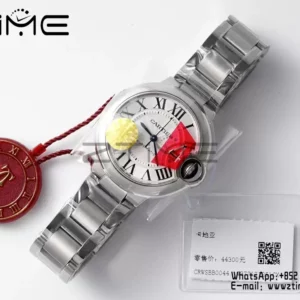 Cartier Ballon Bleu WSBB0044 33mm SS AF Factory 1:1 Best Edition White Dial on SS Bracelet A076 - Super Clone Watch | 1:1 Best Version