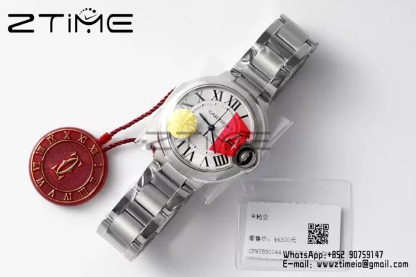 Cartier Ballon Bleu WSBB0044 33mm SS AF Factory 1:1 Best Edition White Dial on SS Bracelet A076 - Super Clone Watch | 1:1 Best Version