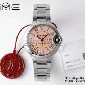 Cartier Ballon Bleu WSBB0046 33mm SS AF Factory 1:1 Best Edition Pink Dial on SS Bracelet A076 - Super Clone Watch | 1:1 Best Version