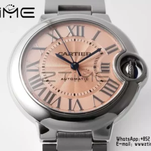 Cartier Ballon Bleu WSBB0046 33mm SS AF Factory 1:1 Best Edition Pink Dial on SS Bracelet A076 - Super Clone Watch | 1:1 Best Version