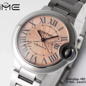 Cartier Ballon Bleu WSBB0046 33mm SS AF Factory 1:1 Best Edition Pink Dial on SS Bracelet A076 - Super Clone Watch | 1:1 Best Version
