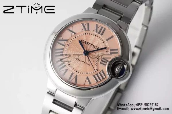 Cartier Ballon Bleu WSBB0046 33mm SS AF Factory 1:1 Best Edition Pink Dial on SS Bracelet A076 - Super Clone Watch | 1:1 Best Version