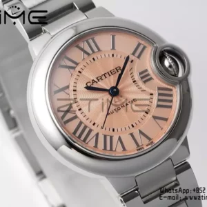 Cartier Ballon Bleu WSBB0046 33mm SS AF Factory 1:1 Best Edition Pink Dial on SS Bracelet A076 - Super Clone Watch | 1:1 Best Version