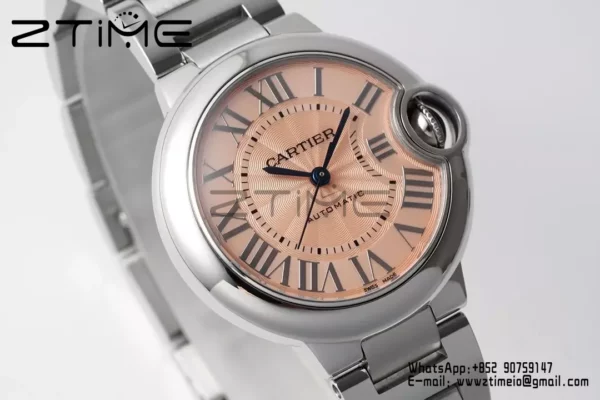Cartier Ballon Bleu WSBB0046 33mm SS AF Factory 1:1 Best Edition Pink Dial on SS Bracelet A076 - Super Clone Watch | 1:1 Best Version