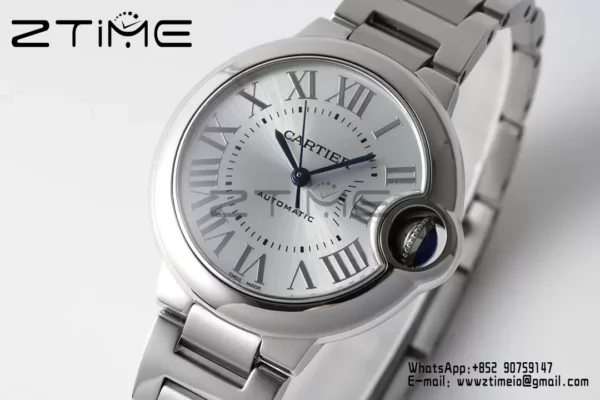 Cartier Ballon Bleu WSBB0062 33mm SS AF Factory 1:1 Best Edition Ice Blue Dial on SS Bracelet A076 - Super Clone Watch | 1:1 Best Version