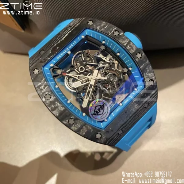 Richard Mille RM055 NTPT APS Factory 1:1 Best Edition Blue Bezel Blue Crown Rubber Strap - Super Clone Watch | 1:1 Best Version