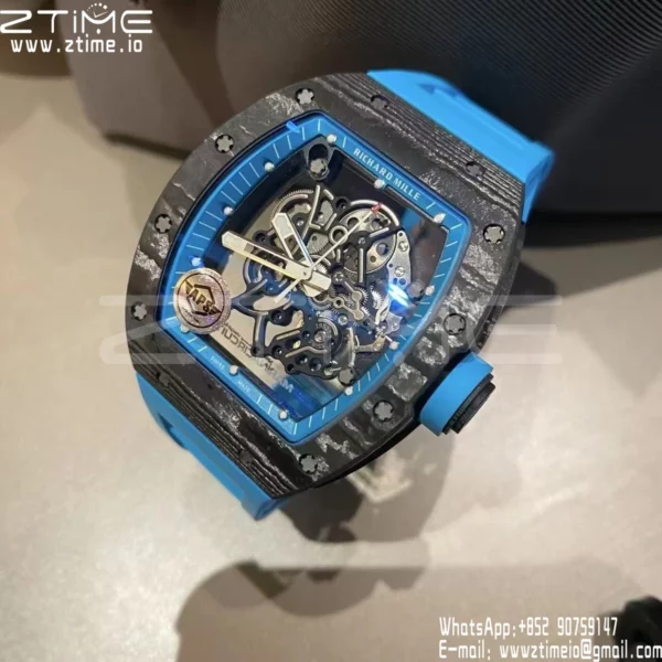 Richard Mille RM055 NTPT APS Factory 1:1 Best Edition Blue Bezel Blue Crown Rubber Strap - Super Clone Watch | 1:1 Best Version