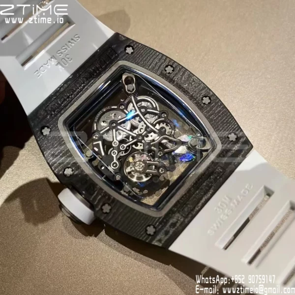 Richard Mille RM055 NTPT APS Factory 1:1 Best Edition Λευκή στεφάνη Λευκή κορώνα σε καουτσούκ λουράκι - Super Clone Watch | 1:1 Best Version