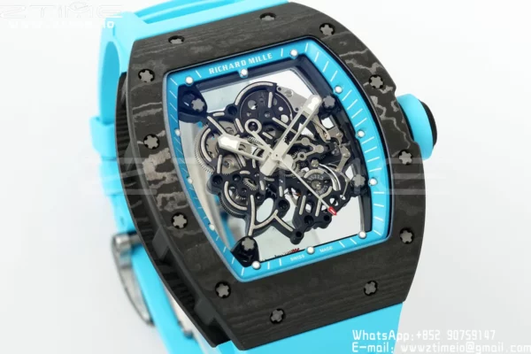 Richard Mille RM055 NTPT APS Factory 1:1 Best Edition Blue Bezel Blue Crown Rubber Strap - Super Clone Watch | 1:1 Best Version