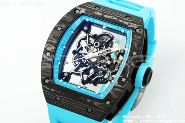 Richard Mille RM055 NTPT APS Factory 1:1 Best Edition Blue Bezel Blue Crown Rubber Strap - Super Clone Watch | 1:1 Best Version