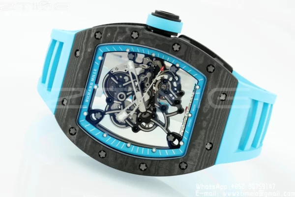 Richard Mille RM055 NTPT APS Factory 1:1 Best Edition Blue Bezel Blue Crown Rubber Strap - Super Clone Watch | 1:1 Best Version