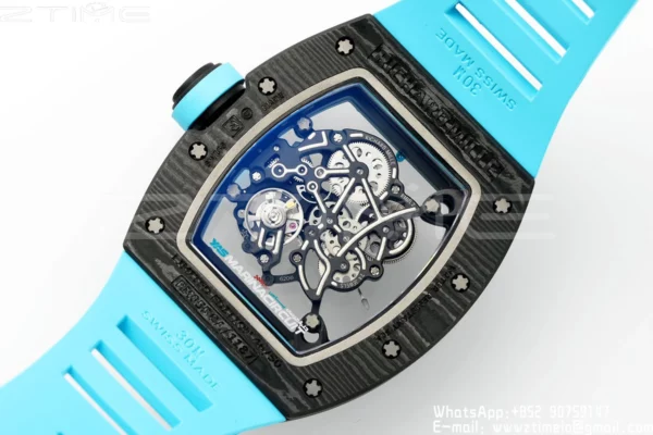 Richard Mille RM055 NTPT APS Factory 1:1 Best Edition Blue Bezel Blue Crown Rubber Strap - Super Clone Watch | 1:1 Best Version
