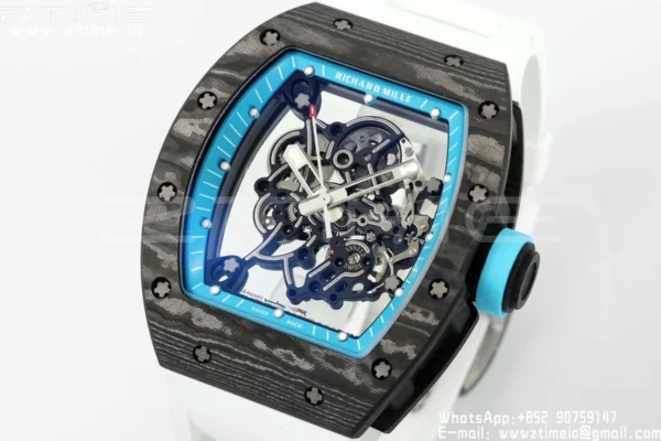 Richard Mille RM055 NTPT APS Factory 1:1 Best Edition Λευκό πλαίσιο Μπλε κορώνα Καουτσούκ λουράκι - Super Clone Watch | 1:1 Best Version