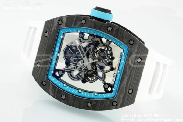 Richard Mille RM055 NTPT APS Factory 1:1 Best Edition Λευκό πλαίσιο Μπλε κορώνα Καουτσούκ λουράκι - Super Clone Watch | 1:1 Best Version
