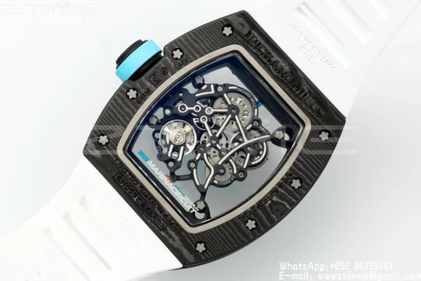 Richard Mille RM055 NTPT APS Factory 1:1 Best Edition Λευκό πλαίσιο Μπλε κορώνα Καουτσούκ λουράκι - Super Clone Watch | 1:1 Best Version