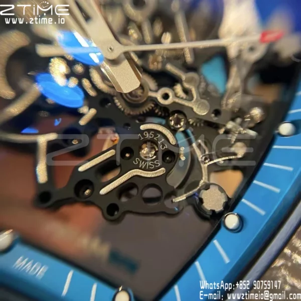 Richard Mille RM055 NTPT APS Factory 1:1 Best Edition Blue Bezel Blue Crown Rubber Strap - Super Clone Watch | 1:1 Best Version