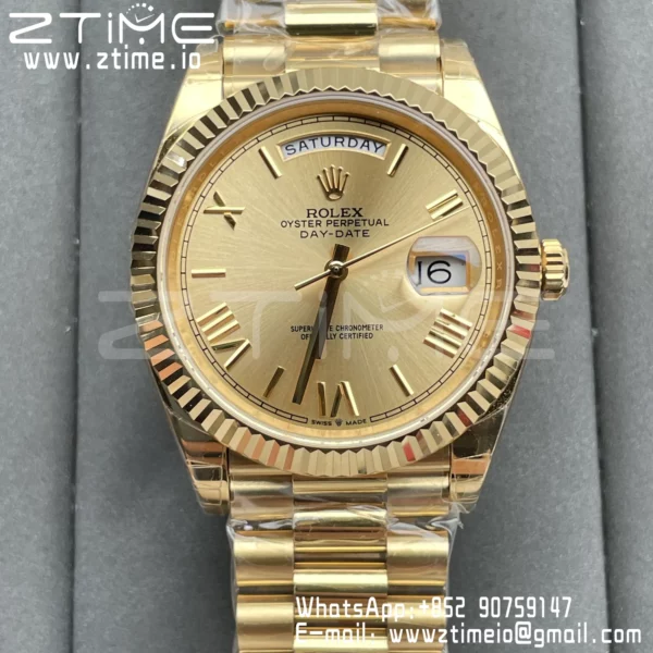 Rolex DayDate 40 YG 228238-006 GS Factory Gain Weight YG Roman Dial A3255 - Super Clone Watch | 1:1 Best Version