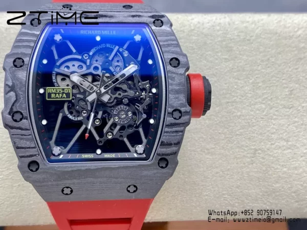 RICHARD MILLE RM35-01 Black Carbon BBR Factory Best Edition Red Rubber Strap - Super Clone Watch | 1:1 Best Version