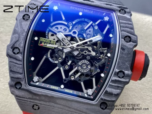 RICHARD MILLE RM35-01 Black Carbon BBR Factory Best Edition Red Rubber Strap - Super Clone Watch | 1:1 Best Version