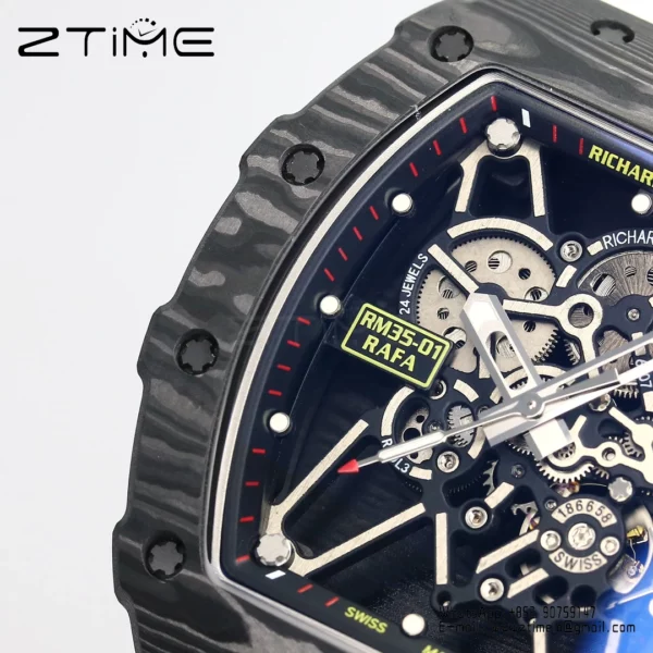 RICHARD MILLE RM35-01 Black Carbon BBR Factory Best Edition White Rubber Strap - Super Clone Watch | 1:1 Best Version
