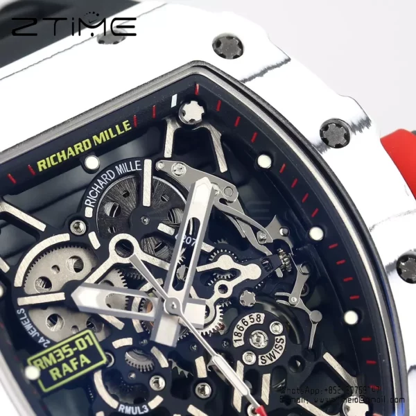 RICHARD MILLE RM35-01 White Carbon BBR Factory Best Edition Black Rubber Strap - Super Clone Watch | 1:1 Best Version