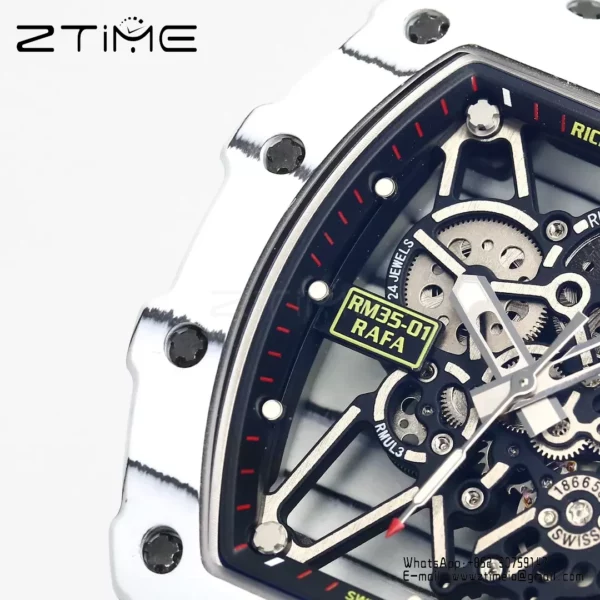 RICHARD MILLE RM35-01 White Carbon BBR Factory Best Edition Black Rubber Strap - Super Clone Watch | 1:1 Best Version
