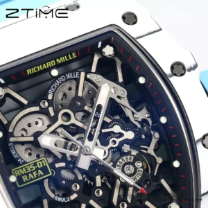 RICHARD MILLE RM35-01 White Carbon BBR Factory Best Edition Blue Rubber Strap - Super Clone Watch | 1:1 Best Version
