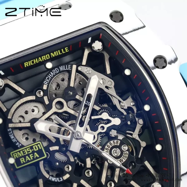 RICHARD MILLE RM35-01 White Carbon BBR Factory Best Edition Blue Rubber Strap - Super Clone Watch | 1:1 Best Version